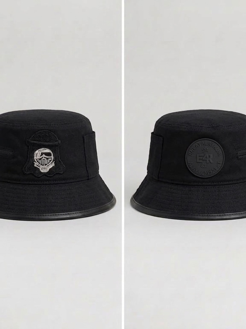 Black Reversible Badge Bucket Hat